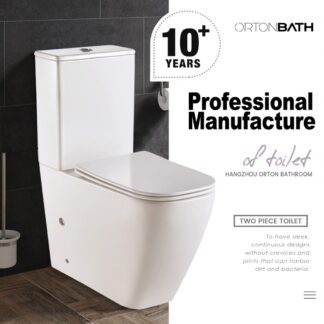 Two-Piece Square Bowl Elegant Europe Australia Rimless Toilet ORTONBATH™ Dual-Flush 3/5L PER FLUSH