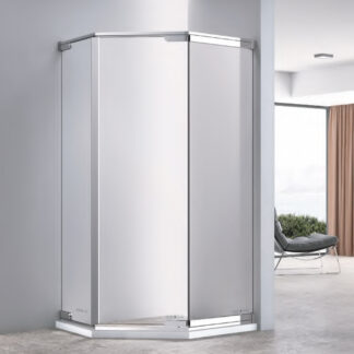 ORTONBATH™  Classic 38 in. W x 72 in. H Neo-Angle Pivot Semi Frameless Corner Shower Enclosure in Stainless OTHNS002