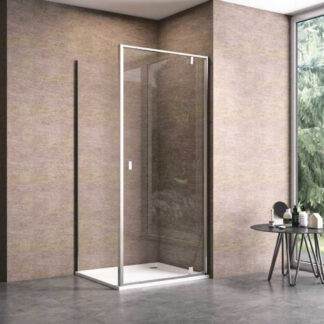 ORTONBATH™  Industrial 36 in. W x 76 in. H Square Pivot Frameless Corner Shower Enclosure in Stainless with Clear Glass OTH001