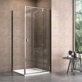 ORTONBATH™  Industrial 36 in. W x 76 in. H Square Pivot Frameless Corner Shower Enclosure in Stainless with Clear Glass OTH002