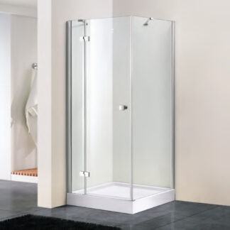 ORTONBATH™  Industrial 36 in. W x 76 in. H Square Pivot Frameless Corner Shower Enclosure in Stainless with Clear Glass OTHPSC001