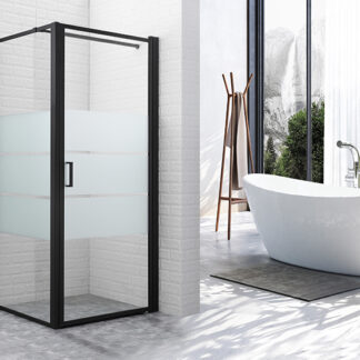 ORTONBATH™  Industrial 36 in. W x 76 in. H Square Pivot Frameless Corner Shower Enclosure in Stainless with Clear Glass OTP004