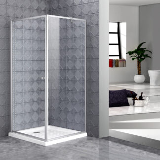 ORTONBATH™  Industrial 36 in. W x 76 in. H Square Pivot Frameless Corner Shower Enclosure in Stainless with Clear Glass OTP1821