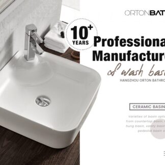 ORTONBATH™ Bathroom White Gold Ceramic Art Square hair hand Salon marble designer wash basins hand basin ceramic with vanity