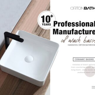 ORTONBATH™ Hot Selling Modern Hotel square white glossy ceramic art countertop Basin Vanity Washbasin Sink Wash Basin