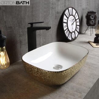 ORTONBATH™ Ceramic Electroplating Hair Hand Wash Hand basin Bathroom Designer Gold White marble salon equipment wash basin price