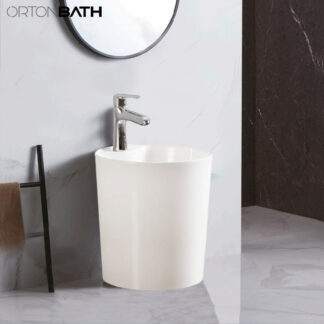 ORTONBATH™ Hot Selling Modern table counter top round half pedestal freestanding Basin Vanity Washbasin Sink Wash Basin