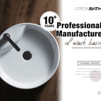 ORTONBATH™ Ceramic Round basin with tap hole Wash Hand basin Bathroom Designer Gold White marble salon equipment wash basin price