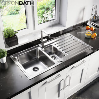 ORTONBATH™ Stainless Steel 16 Gauge Kitchen Sink Handmade 33-inch Undermount Double Bowl with Drainboard  OTA10050A