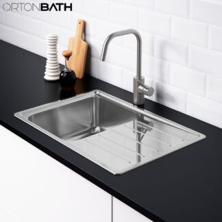 ORTONBATH™ Stainless Steel 16 Gauge Kitchen Sink Handmade 33-inch Undermount Single Bowl with Drainboard  OTA10050B