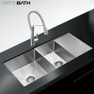 ORTONBATH™ Stainless Steel 16 Gauge Kitchen Sink Handmade 33-inch Undermount Double Bowl with Drainboard   OTA10050D