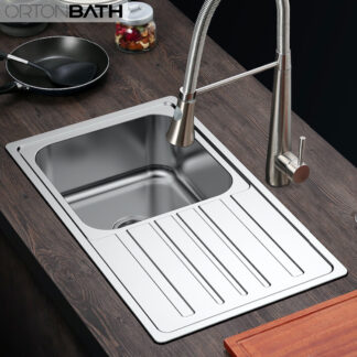 ORTONBATH™ Stainless Steel 16 Gauge Kitchen Sink Handmade 33-inch Undermount Single Bowl with Drainboard  OTA10060