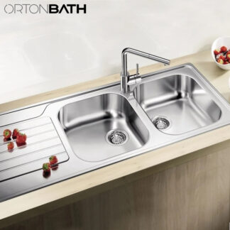 ORTONBATH™ Stainless Steel 16 Gauge Kitchen Sink Handmade 33-inch Undermount Single Bowl with Drainboard  OTA12050