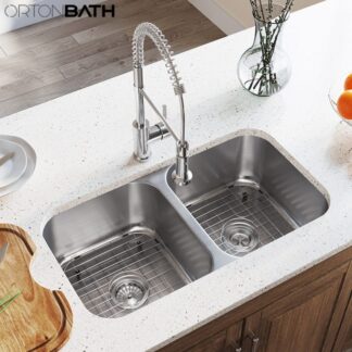 ORTONBATH™ Stainless Steel 16 Gauge Kitchen Sink Handmade 28-inch Undermount Double Bowl OTA3118