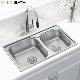 ORTONBATH™ Stainless Steel 16 Gauge Kitchen Sink Handmade 33-inch Undermount Zero Radius Double Bowl  OTA6838