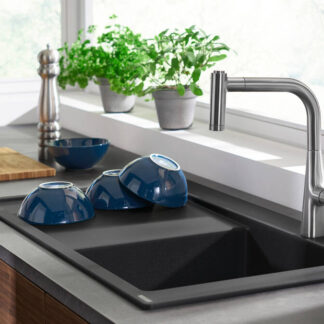 ORTONBATH™ Undermount Granite Composite Single Bowl Kitchen Sink in Grey/white/black  OTA7348G