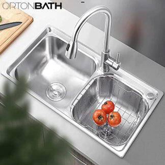 ORTONBATH™ Stainless Steel 16 Gauge Kitchen Sink Handmade 33-inch Undermount Zero Radius Double Bowl  OTA7540