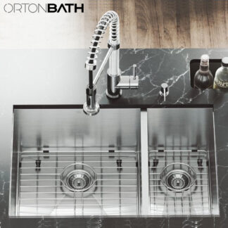 ORTONBATH™ Stainless Steel 16 Gauge Kitchen Sink Handmade 33-inch Undermount Zero Radius Double Bowl  OTA7644