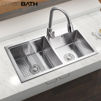 ORTONBATH™ Stainless Steel 16 Gauge Kitchen Sink Handmade 33-inch Undermount Zero Radius Double Bowl  OTA7843H