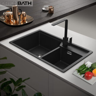 ORTONBATH™ Undermount Granite Composite Single Bowl Kitchen Sink in Grey/white/black  OTA8047G