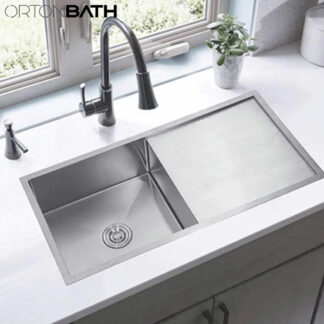 ORTONBATH™ Stainless Steel 16 Gauge Kitchen Sink Handmade 33-inch Undermount Single Bowl with Drainboard  OTA8645