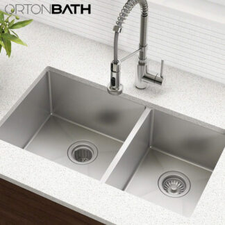 ORTONBATH™ Stainless Steel 16 Gauge Kitchen Sink Handmade 33-inch Undermount Zero Radius Double Bowl   OTAHU3219H