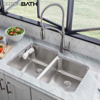 ORTONBATH™ Stainless Steel 16 Gauge Kitchen Sink Handmade 33-inch Undermount Zero Radius Double Bowl  OTAHU3320H