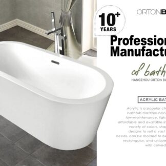 ORTONBATH™ Acrylic Freestanding Contemporary Soaking Bathtub with overflow white  OTQU1490