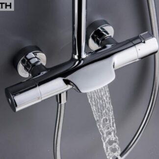 ORTONBATH™ Thermostatic Shower System, 8 Inch Rain Shower Head Faucet Set with Adjustable Slide Bar and Shower Vlave, Chrome OTS15536