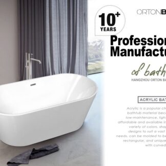 ORTONBATH™ Acrylic Freestanding Contemporary Soaking Bathtub with overflow white  OTSK1500