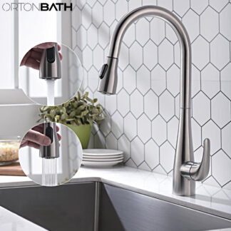 ORTONBATH™ Kitchen Faucets Commercial Solid Brass Single Handle Single Lever Pull Down Sprayer Spring Kitchen Sink Faucet Brushed Nickel  OTSK8028