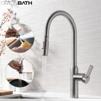 ORTONBATH™ Kitchen Faucets Commercial Solid Brass Single Handle Single Lever Pull Down Sprayer Spring Kitchen Sink Faucet Brushed Nickel  OTSK8037