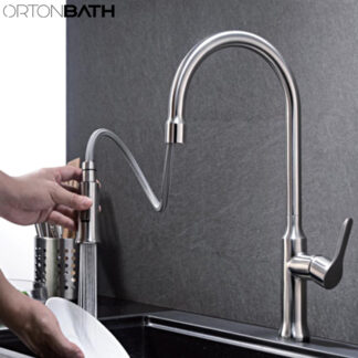 ORTONBATH™ Kitchen Faucets Commercial Solid Brass Single Handle Single Lever Pull Down Sprayer Spring Kitchen Sink Faucet Brushed Nickel  OTSK8038