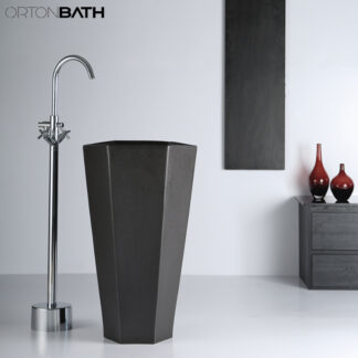 ORTONBATH™  Stylish Matt Black Art Middle East Bathroom Ceramic Floor Standing Pedestal Vanity Wash Basin without tap hole