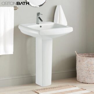 ORTONBATH™ Rectangle slim Bowl Middle East Bathroom Ceramic Floor Standing Full Pedestal Vanity Wash Basin OTON137
