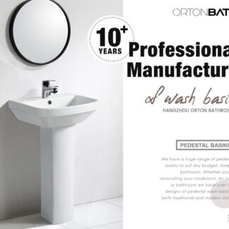 ORTONBATH™  Europe Economical Cloakroom Rectangular Bowl Bathroom Ceramic Floor Standing Pedestal Vanity Wash Basin Price