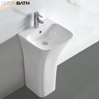 ORTONBATH™ Back to Wall Rectangular Bowl Middle East Bathroom Ceramic Floor Standing Pedestal Vanity Wash hand Basin Price