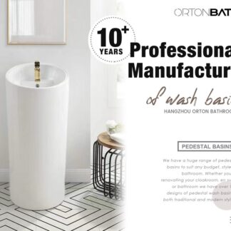 ORTONBATH™ Oval Round Free Standing Middle East Bathroom Ceramic Floor Standing Pedestal Vanity Wash Basin