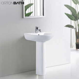 ORTONBATH™ Europe Hot Selling D shape Bowl Cloak Bathroom Ceramic Floor Standing Full Pedestal Vanity Wash Basin Price f