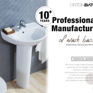 ORTONBATH™ Classic D Shape Bowl Middle East Bathroom Ceramic Floor Standing Full Pedestal Vanity Wash Basin