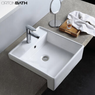 ORTONBATH™ Countertop Bathroom Vanity Wash basin White Hand Wash Basin Semi Recessed Ceramic Vanity Countertop Sink OTM8050J
