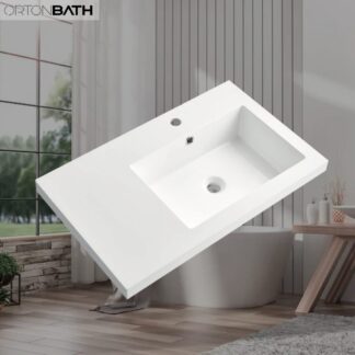 ORTONBATH™ Middle Edge Rectangular Cabinet Single bowl Small Bathroom Resin Gel coat Artificial Stone Hand Vanity Wash Basin