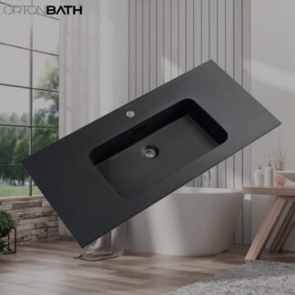 ORTONBATH™ Middle bowl matt black thin Edge Cabinet Countertop Single bowl Bathroom Resin Artificial Stone Hand Vanity Wash Basin