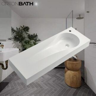 ORTONBATH™ Rectangular Thick Edge Table top Cabinet Countertop Bathroom Resin Artificial Stone Hand Embedded Vanity Wash Basin