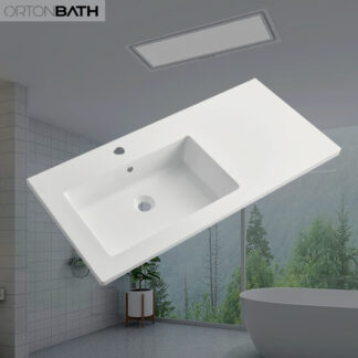 ORTONBATH™  Rectangular Thin Edge Table top Cabinet Countertop Single bowl Bathroom Resin Artificial Stone Hand Vanity Wash Basin