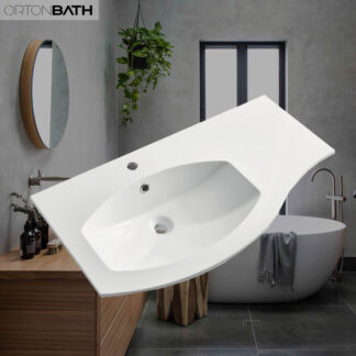 ORTONBATH™  D shape Oval thin edge Bathroom Cabinet Single bowl Bathroom Resin Gel coat Artificial Stone Hand Vanity Wash Basin