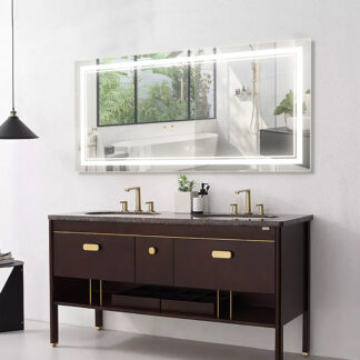 ORTONBATH™  ORTONBATH 24 inch Rectangle LED Bathroom Vanity Mirror, 6000K,CRI 90+, IP54 Waterproof, Anti-Fog Circle Dimmable Wall Mounted Mirror, Makeup Mirror with Lights
