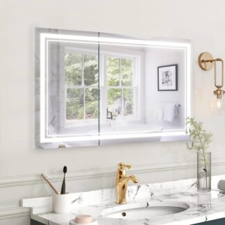 ORTONBATH™  Backlit LED Mirror for Bathroom 28x20 Inch, Wall-Mounted Bathroom Mirrors with Lights for Vanity, Dimmable Touch Sensor, 3000-6000K Anti-Fog Makeup Mirror, Horizontal & Vertical