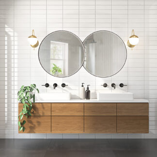 ORTONBATH™ DOUBLE ROUND FRAMED Touch Control Wall-Mounted Vanity Mirrors with Lights-20 X 28in Dimmable Lighted Makeup Mirror, Anti-Fog Front Lighted Led Bathroom Mirror, Memory Function Cosmetic Mirror
