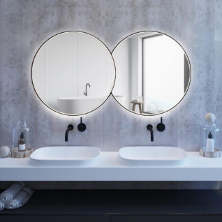ORTONBATH™ DOUBLE ROUND FRAMED Touch Control Wall-Mounted Vanity Mirrors with Lights-20 X 28in Dimmable Lighted Makeup Mirror, Anti-Fog Front Lighted Led Bathroom Mirror, Memory Function Cosmetic Mirror